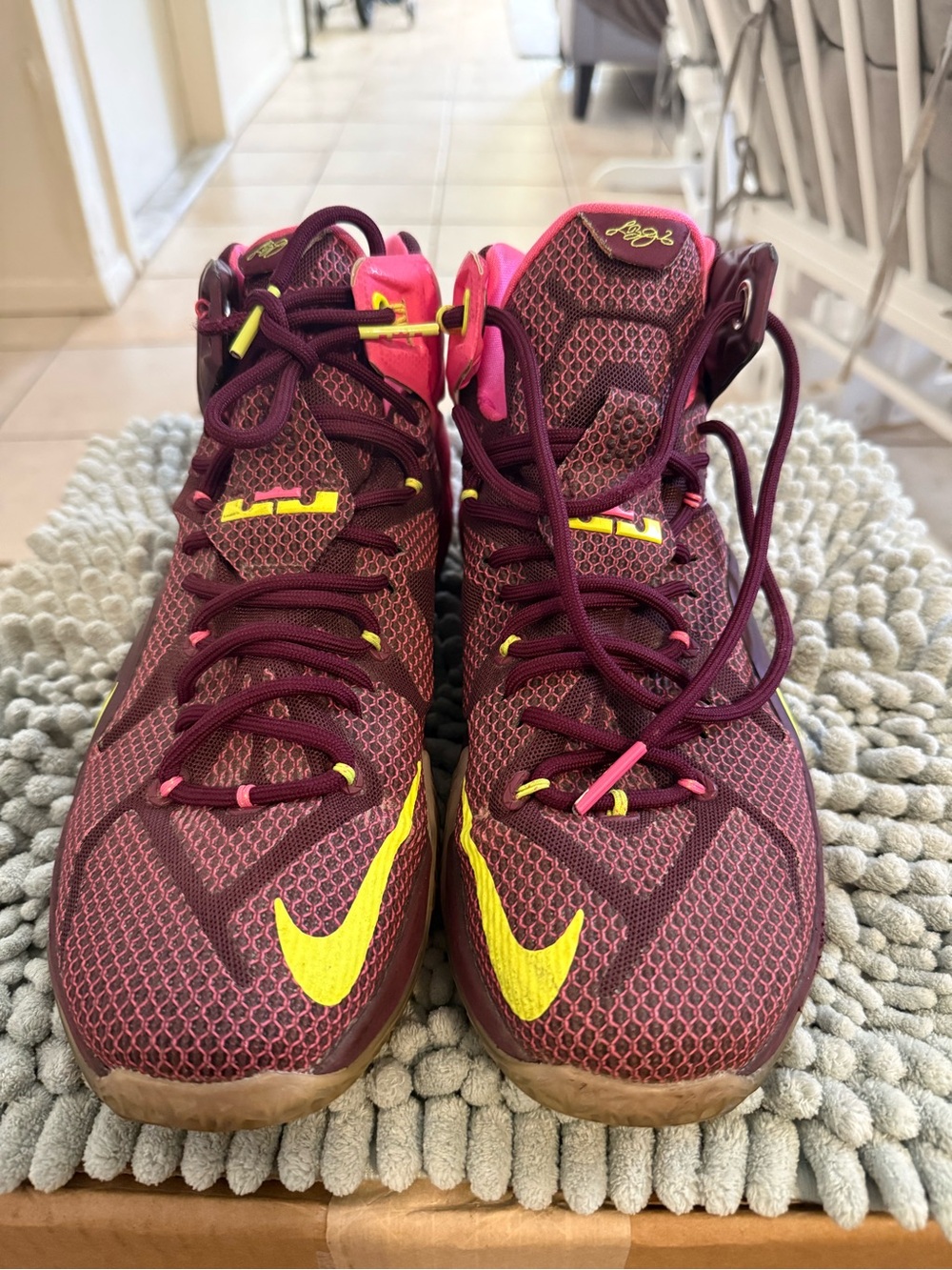 Nike LeBron 12 Double Helix Maroon Pink Volt Basketball Shoes Size 11